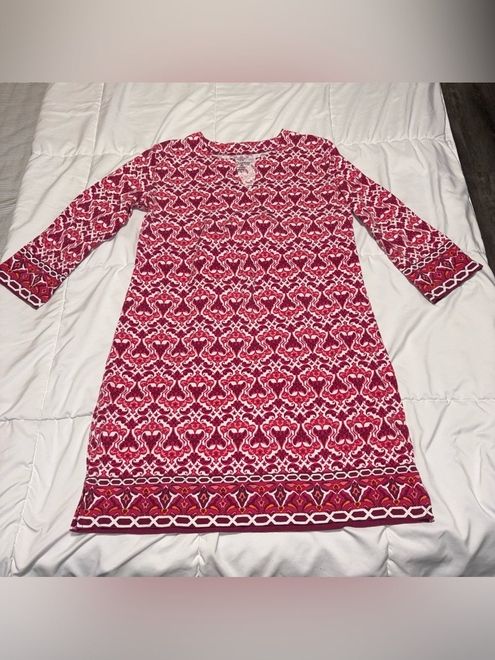 COOLIBAR Oceanside Tunic Dress Red White UPF 50+ Sun Dress Medium Resort